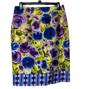 Baraschi Anthropologie Skirt 8 Pencil Midi Bold Floral Preppy Career Mod Quirky